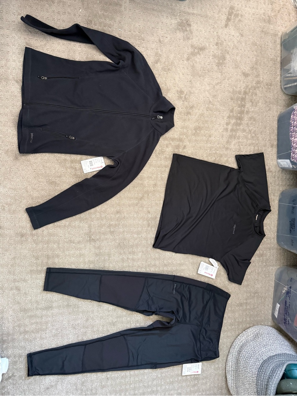 Marmot Women's Black Active Jacket, Tee & Leggings Set